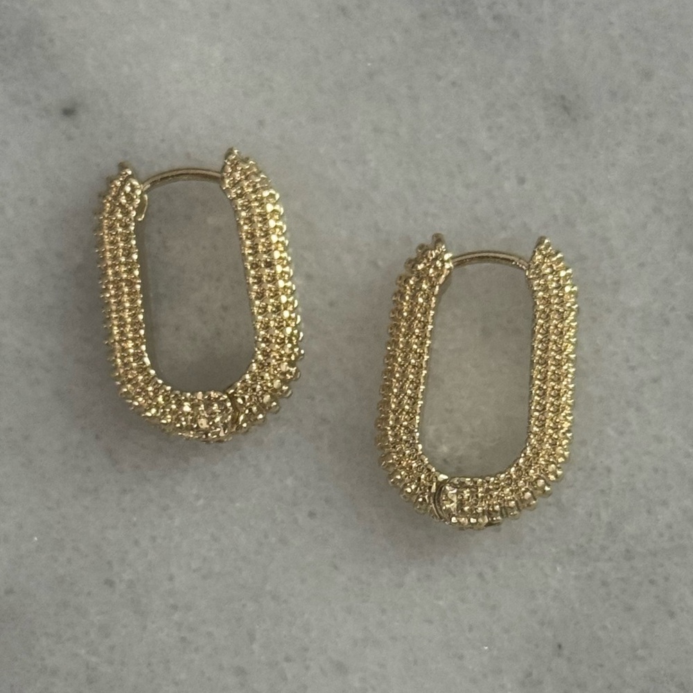 Gold Beaded Textured Thick Hoop Earrings
Brand New - Picture 1 of 4